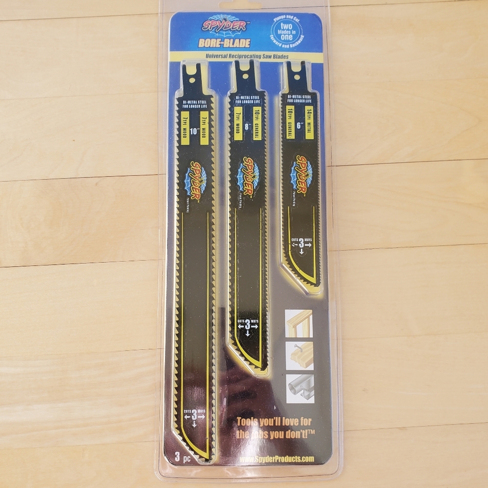 Spyder Bore-Blade Universal Reciprocating Saw Blades 3 pack 6" 8" 10" TPI NEW